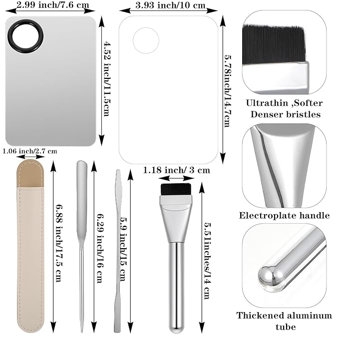KFHENSOMR 6pcs Professional Makeup Spatula Korean Set Stainless Steel Makeup Palette Acrylic Cosmetic Palette Foundation Spatula Reusable Beauty Tools for Facial Cosmetic Nail Art Pigment Blending