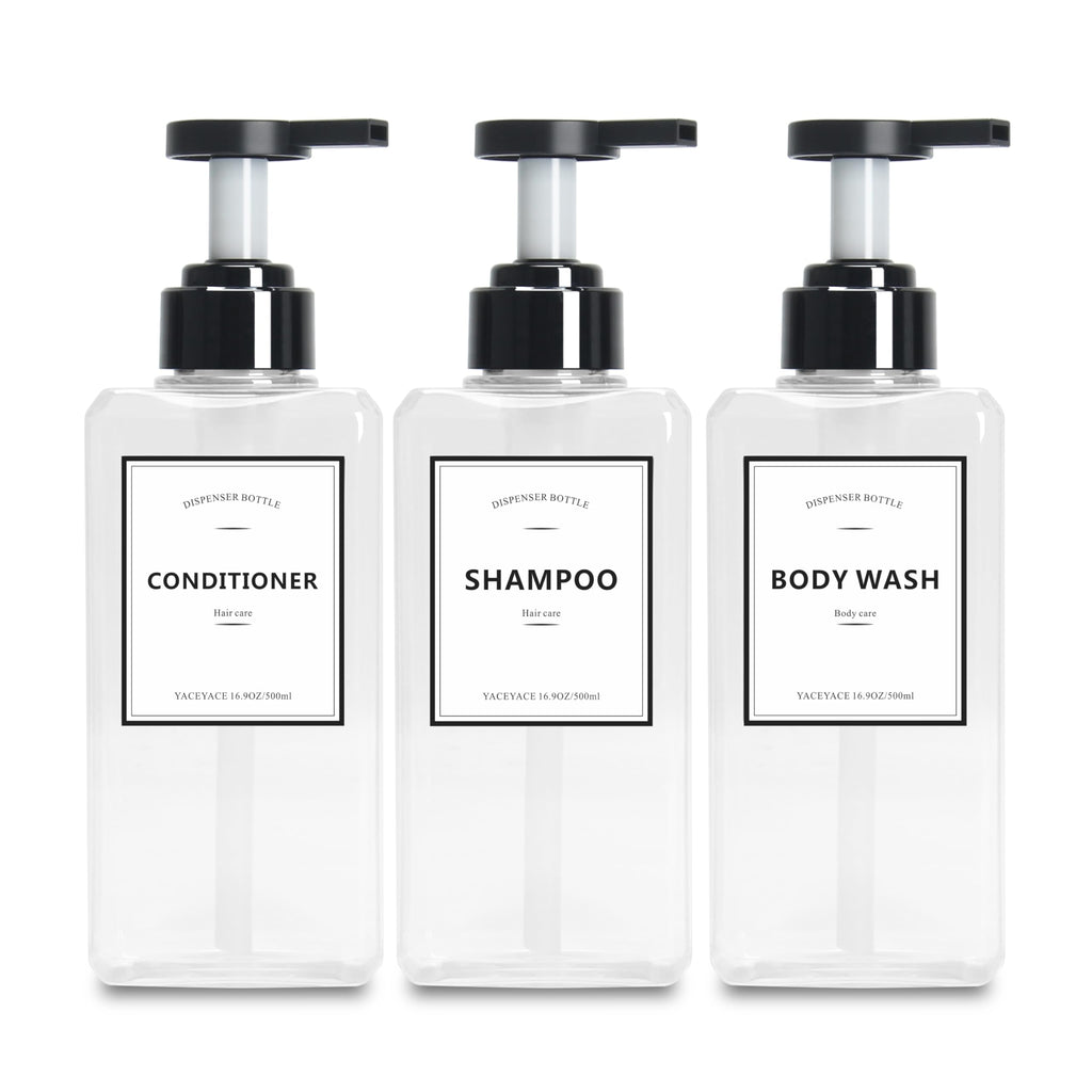 Soap Dispenser Set, YACAYACE 16.9oz Clear Shampoo and Conditioner