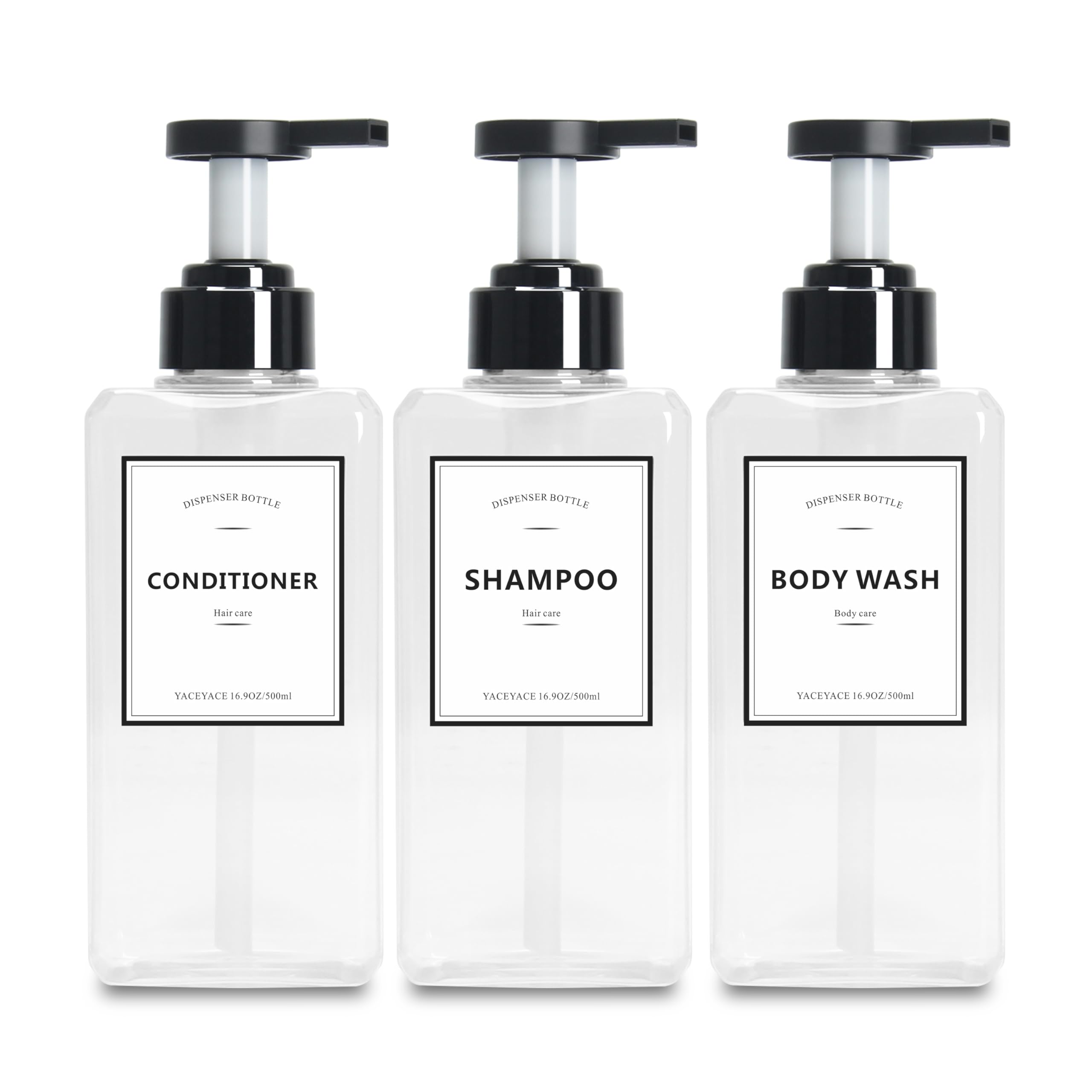 Soap Dispenser Set, YACAYACE 16.9oz Clear Shampoo and Conditioner