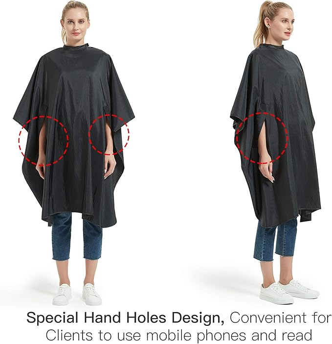 PERFEHAIR Hair Cutting Cape with Snaps Closure, Salon Hairdressing Styling Barber Cape with Hand Holes-51 x 58 Inches, Black