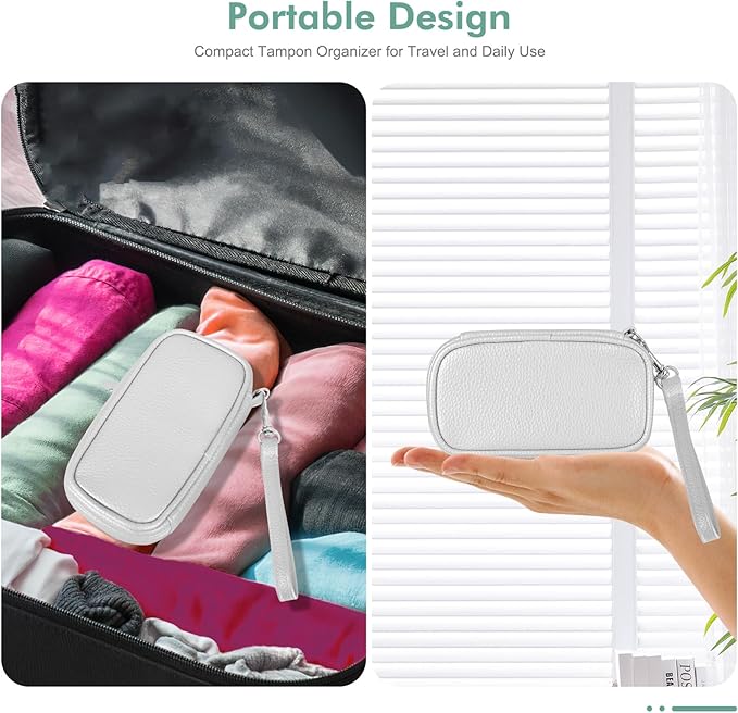 Teircno Tampon Holder for Purse - Portable Tampon Storage Bag with Zipper - Period Bags for Women (Silver)