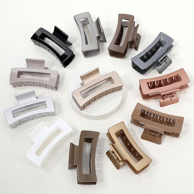 Sisiaipu 3.5 Inch Medium Hair Claw Clips 12 Pcs Square Claw for Thick and Thin Hair Rectangular Rectangle Hair Clips Jaw Clips Bulk Hair Accessories for women and Girls (Gold)