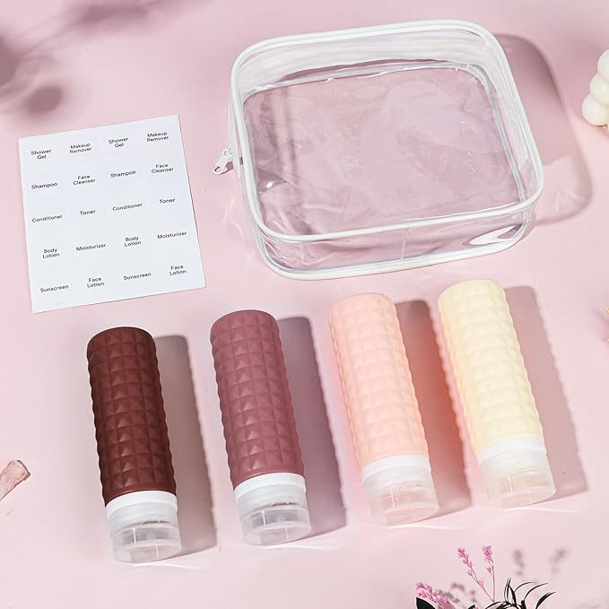 Firstfooby Travel Bottles for Toiletries, TSA Approved Travel Size Containers, Leak Proof Silicone Shampoo Bottles, Small Toiletry Containers with Clear Bag for Shampoo Conditioner Lotion