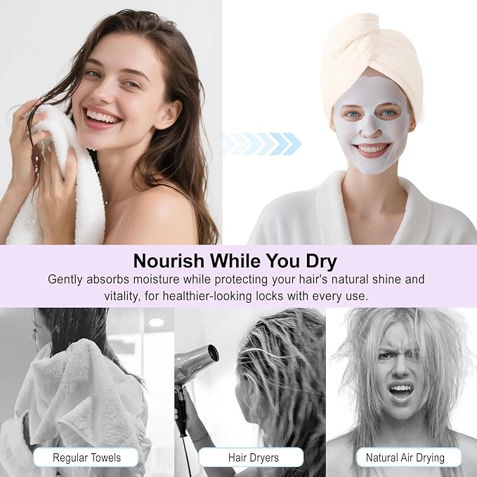 Microfiber Hair Drying Towel Wrap for Women, Hair Turbans Towel for Wet Hair,turbie Twist Hair Towels(The Color of the Picture is for Reference only) (Warm White)