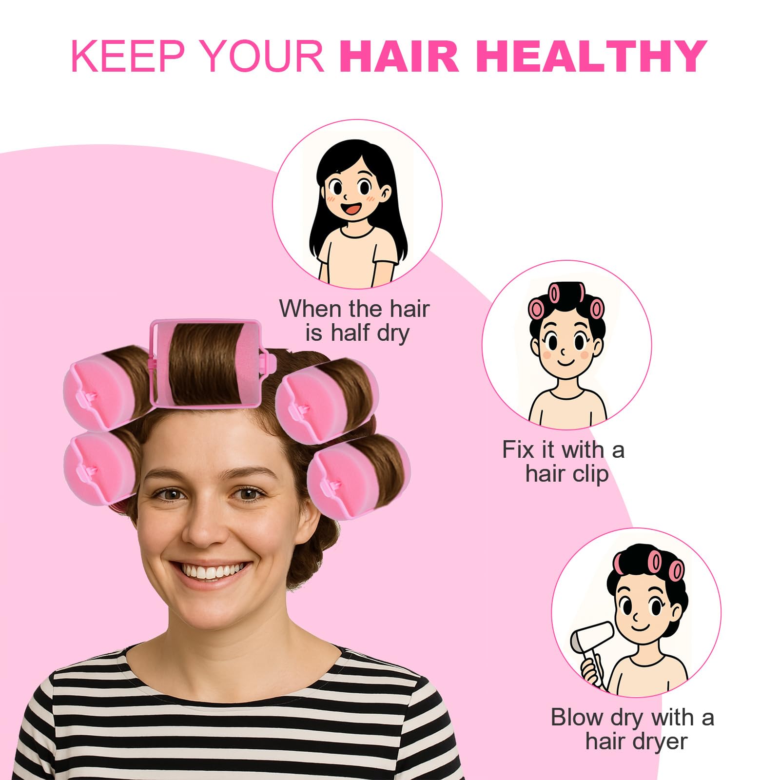 Amzpus 24 Pieces Foam Sponge Hair Rollers - Soft Sleeping Hair Curlers for Hair Styling (2inch, Pink)