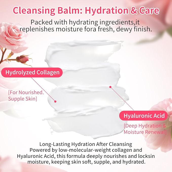OUPEICHARM Makeup Remover & Cleansing Balm, Rose Makeup Melting Remover, Gentle and Nourishing Cleansing Balm for Eyes, Lips, Face, Sensitive Skin, Deep Cleanse & Moisturize