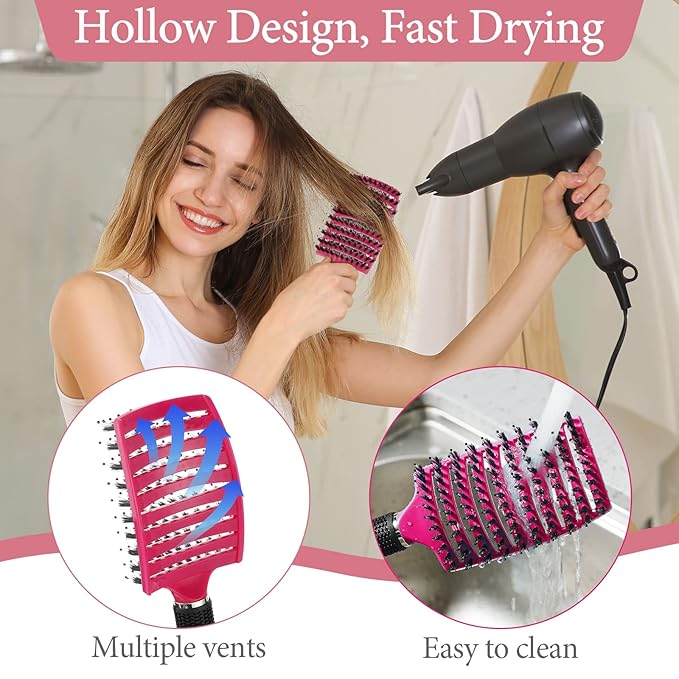 Zopeal 9 Pcs Detangling Brush Bulk Boar Bristle Hair Brushes Curved and Vented Detangler Hairbrush for Women Men Shiny Detangling Dry, Wet, Curly, Thick or Straight Long Blowing Hair Accessories