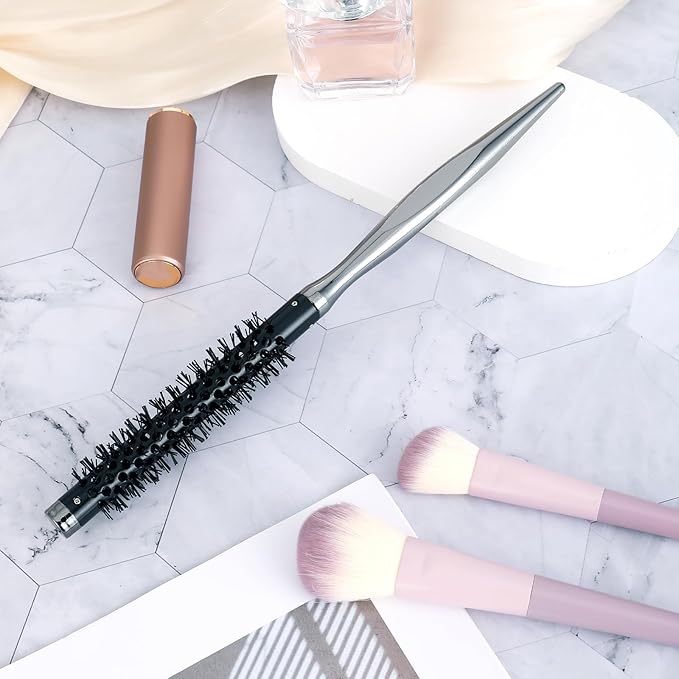 Small Round Curling Brush, Mini Quiff Roller for Blow Drying & Short/Thin Hair - Portable, Smooth Handle & Nylon Bristles