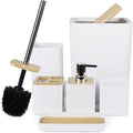 CERBIOR Bamboo Bathroom Accessories Set 6 Piece Bath Ensemble(White)