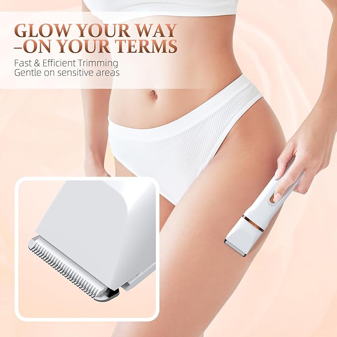 5-in-1 Bikini Trimmer for Women, IPX7 Waterproof Electric Razors Shaver, Cordless Body Hair Trimmer, Facial & Pubic Hair Removal, Ceramic Blade (White)