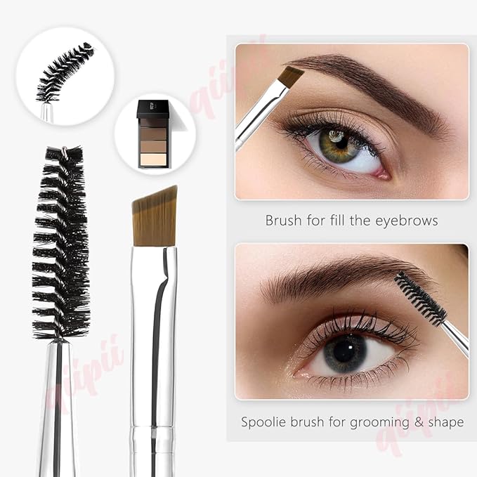 qiipii Eyebrow Brush Professional Double-Ended Angled Eye Brow Spoolie Brushes, Double Head Brush, Makeup Grooming Tool for Precision Application of Eye Brow Powders, Shaping Eye Brow & Lashes