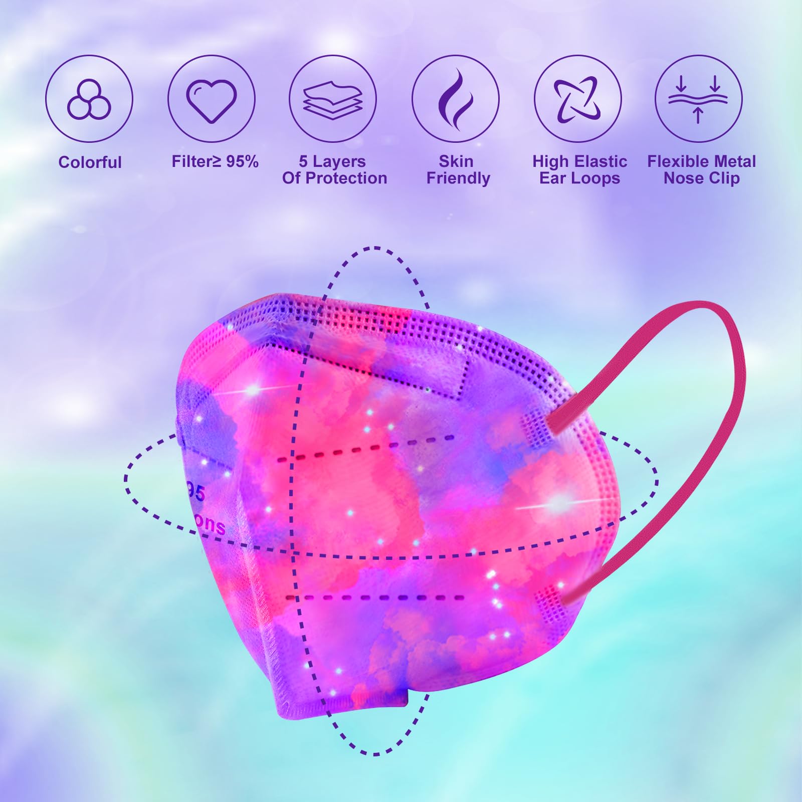 Rasav KN95 Face Masks, Fashion Galaxy Print, 5-Layer 30 PCS for Adults