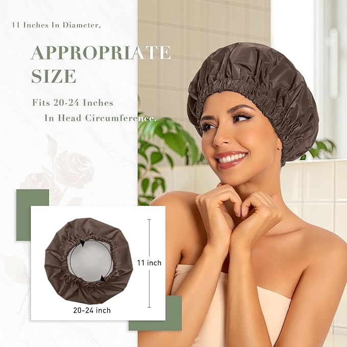 Edoneery Reusable Shower Caps for Women, Waterproof Long Hair Bonnet