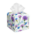 Watercolor Flowers and Dragonflies Tissue Box Cover Square,Purple Blue Floral Tissue Box Holder Waterproof Leather Facial Paper Organizer Dispenser for Bathroom Home Car Nightstand Vanity Desk