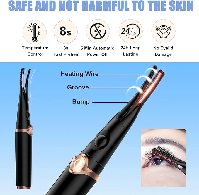 Heated Eyelash Curlers - 2 in 1 Clip- Type Heated lash Curler Best Seller Electric Eyelash Curler 3 Temp Settings for Makeup Tools USB Rechargeable Natural Curling 24H Long Lasting V2-7