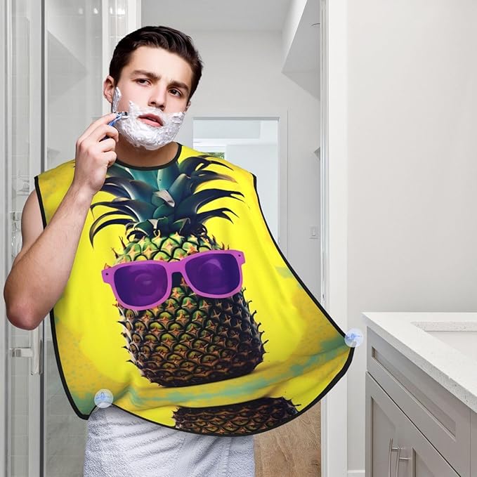 Purple And Teal Flowers Print Beard Bib Shaving Apron, Beard Hair Trimming Cape Gift For Dad