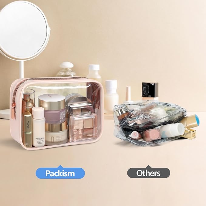 PACKISM TSA Approved Toiletry Bag - Clear Makeup Bag for Travel, Nude Pink