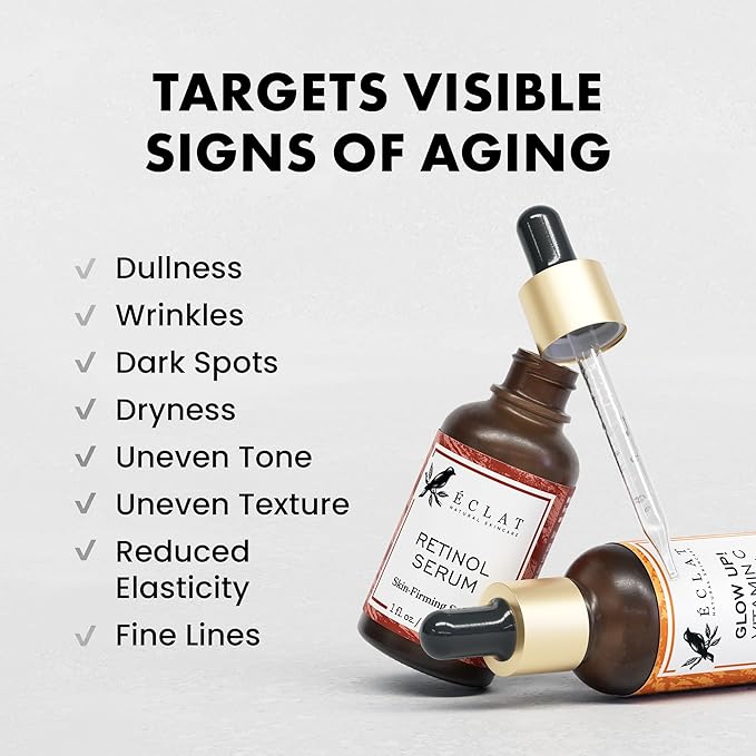 Eclat Skincare Face Serum Set – Vitamin C & Retinol Serum for Face - Anti Wrinkle, Dark Spots, Hydrating Facial Routine – 2 Pack Anti Aging Skin Care Set