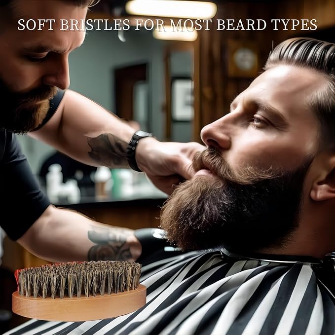 TIKIYOUN Boar Bristle Hair Beard Brush - Smoothing Travel Hairbrush with Soft Boar Bristles for Men & Women, Thick Coarse Hair, Brown