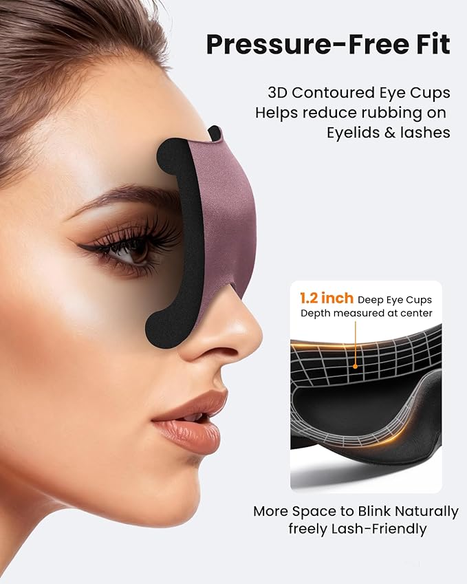 Sleep Masks for Women Men: True Blackout Eye Mask for Sleeping, 3D Contoured Zero Eye Pressure, Lash-Friendly (Blink Freely), Side Sleeper Comfort, Adjustable Strap Blindfold, Night Eye Cover