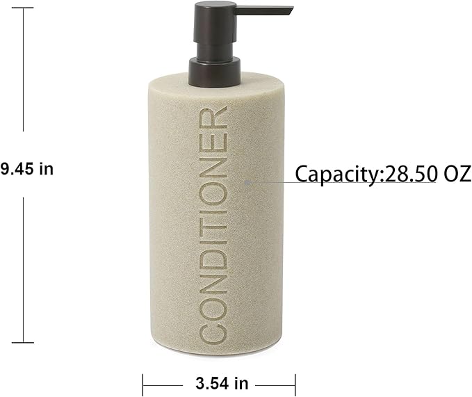 Indecor Home Resin Tan Sandstone Conditioner Engraved Bottle Refillable Pump Dispenser, Durable Waterproof Resin Construction for Bath, Shower - Tan Sandstone ORB Pump