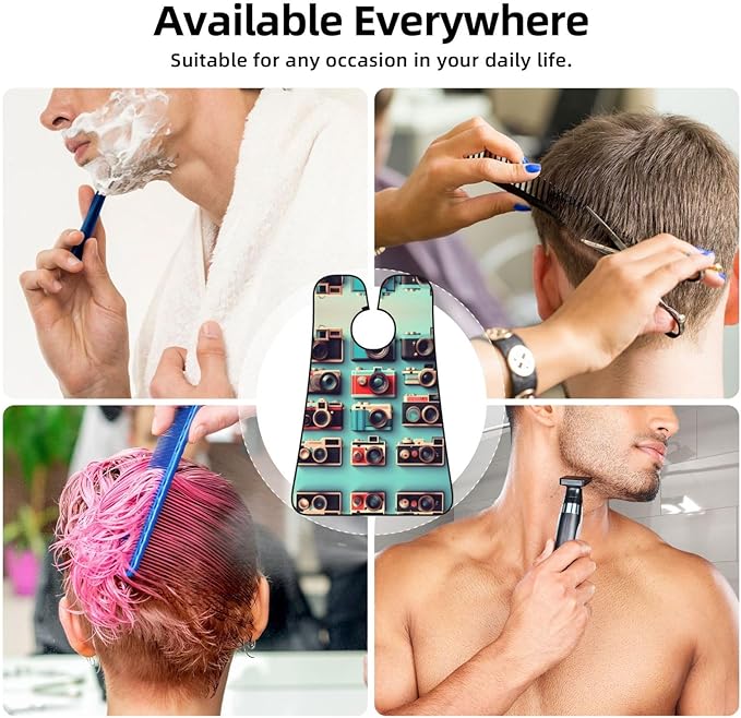 NOUZU Retro Cool Camera Collection Print Beard Bib Apron For Men, Beard Hair Catcher For Men Shaving Trimming,Beard Cape Cloth, Black