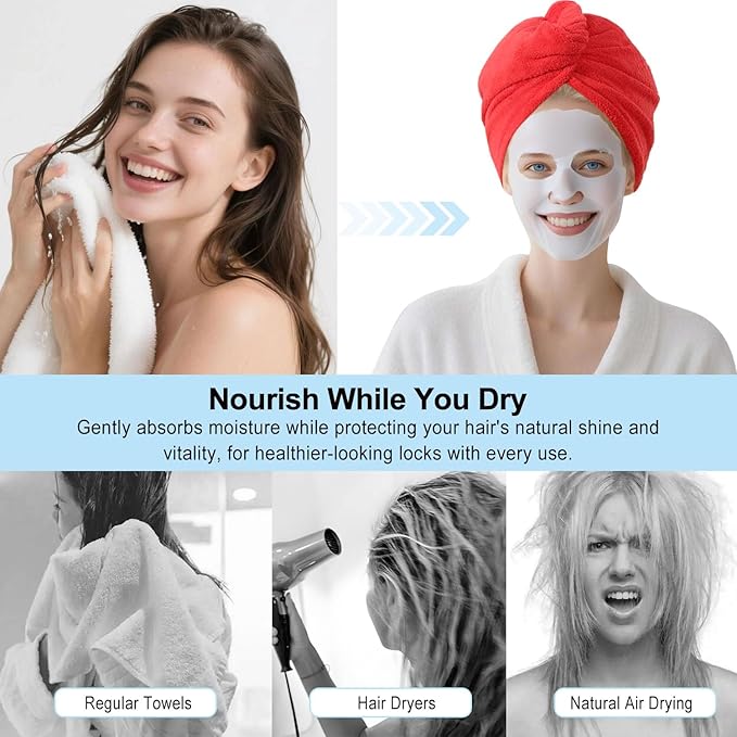 Microfiber Hair Drying Towel Wrap for Women, Hair Turbans Towel for Wet Hair,turbie Twist Hair Towels(The Color of the Picture is for Reference only) (Light Green,Red,Dark Blue)