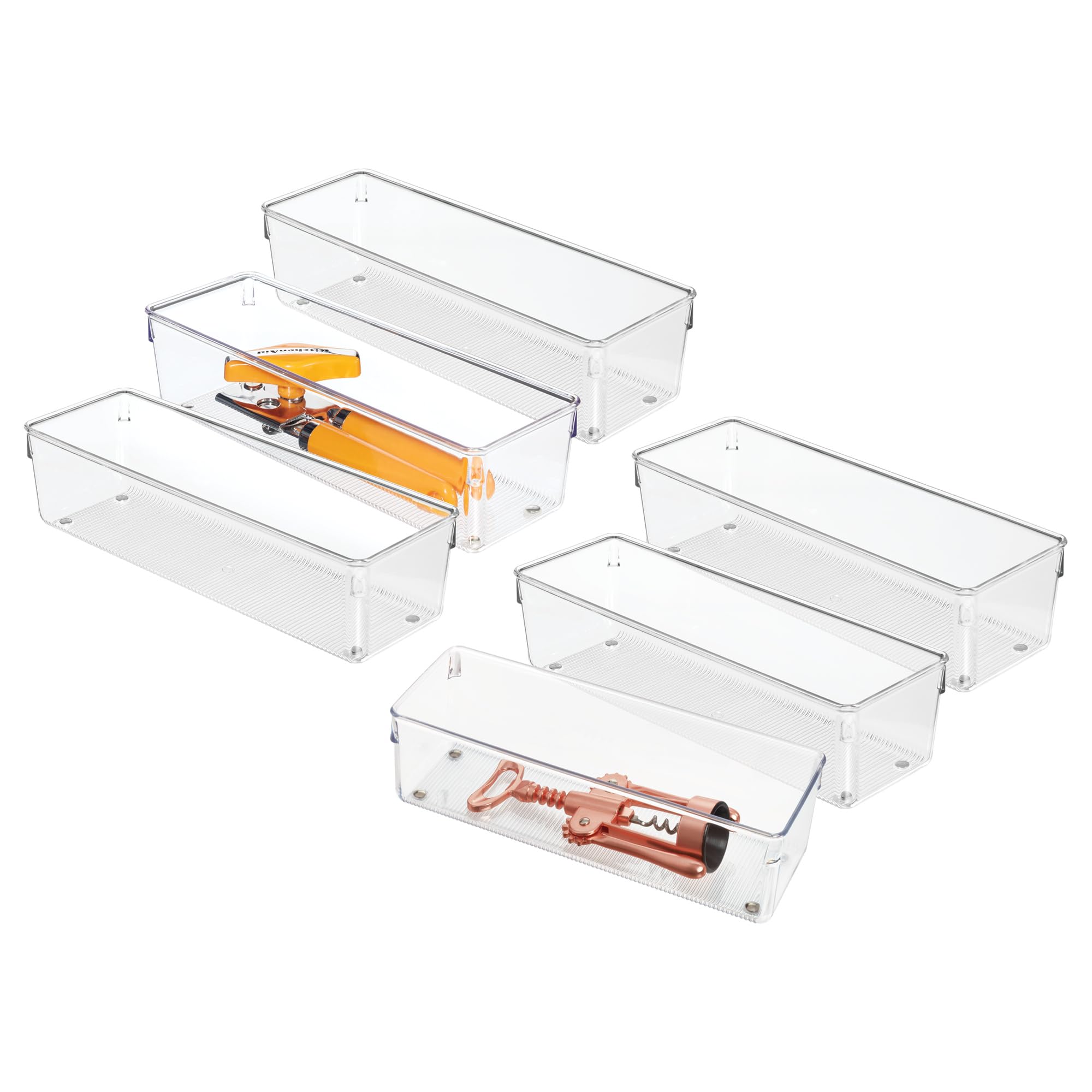 iDesign Plastic Drawer Organizer Bins, Set of 6, Clear