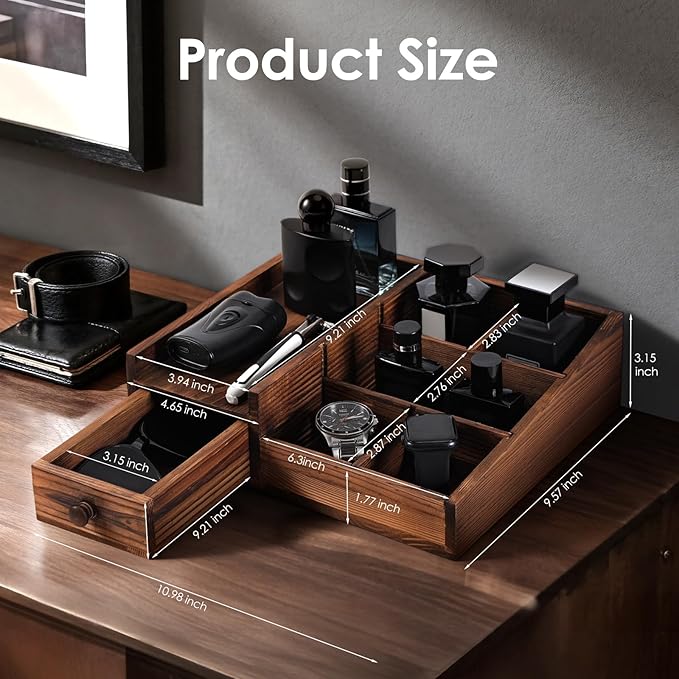 Organizer for Men,Bathroom Countertop Organizers,Perfume Organizer,Cologne Organizers,Bathroom Storage,Perfume Stand,Dresser Organizer,Desk Organizer,Gifts for Men,Adjustable Partition(Bourbon Brown)