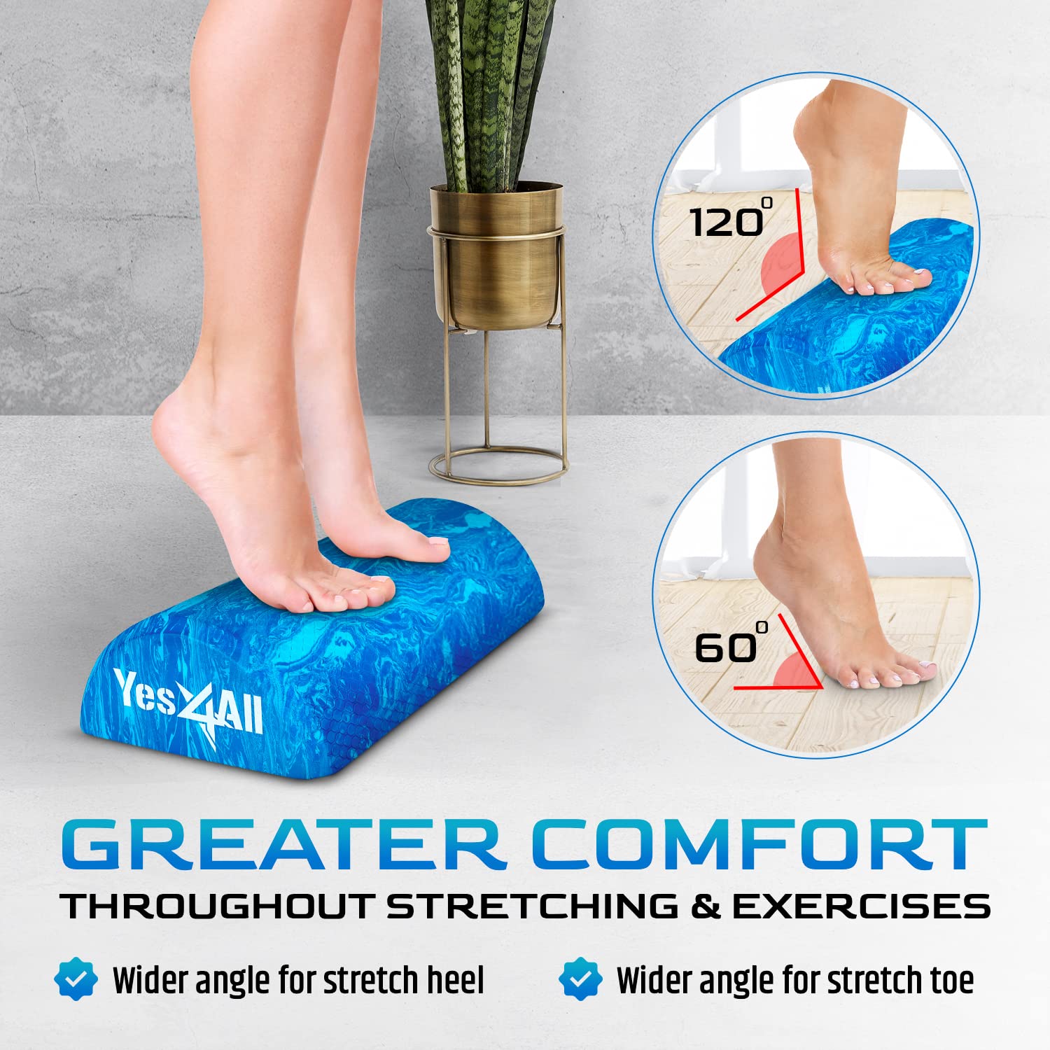 Yes4All Half Round Foam Roller, EVA Firm Half Foam Roller for Yoga, Half Yoga Back Roller for Muscle Massage for Pilates, Balance & Core Exercises - 12/36 inches - Blue, 12 inches