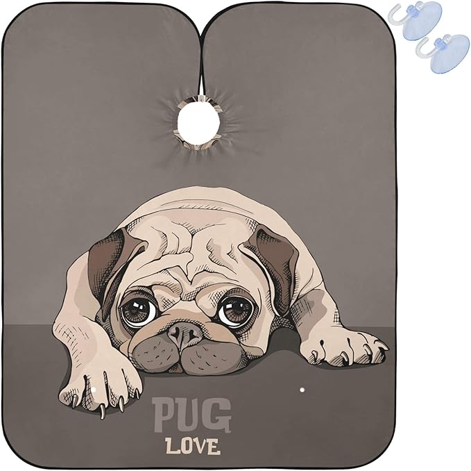 visesunny Barber Cape Pug Puppy Cartoon Animal Polyester Hair Cutting Salon Cape Apron Anti-Static Haircut Shaving Cloth Beard Shaving Bib Hairdressing Cape