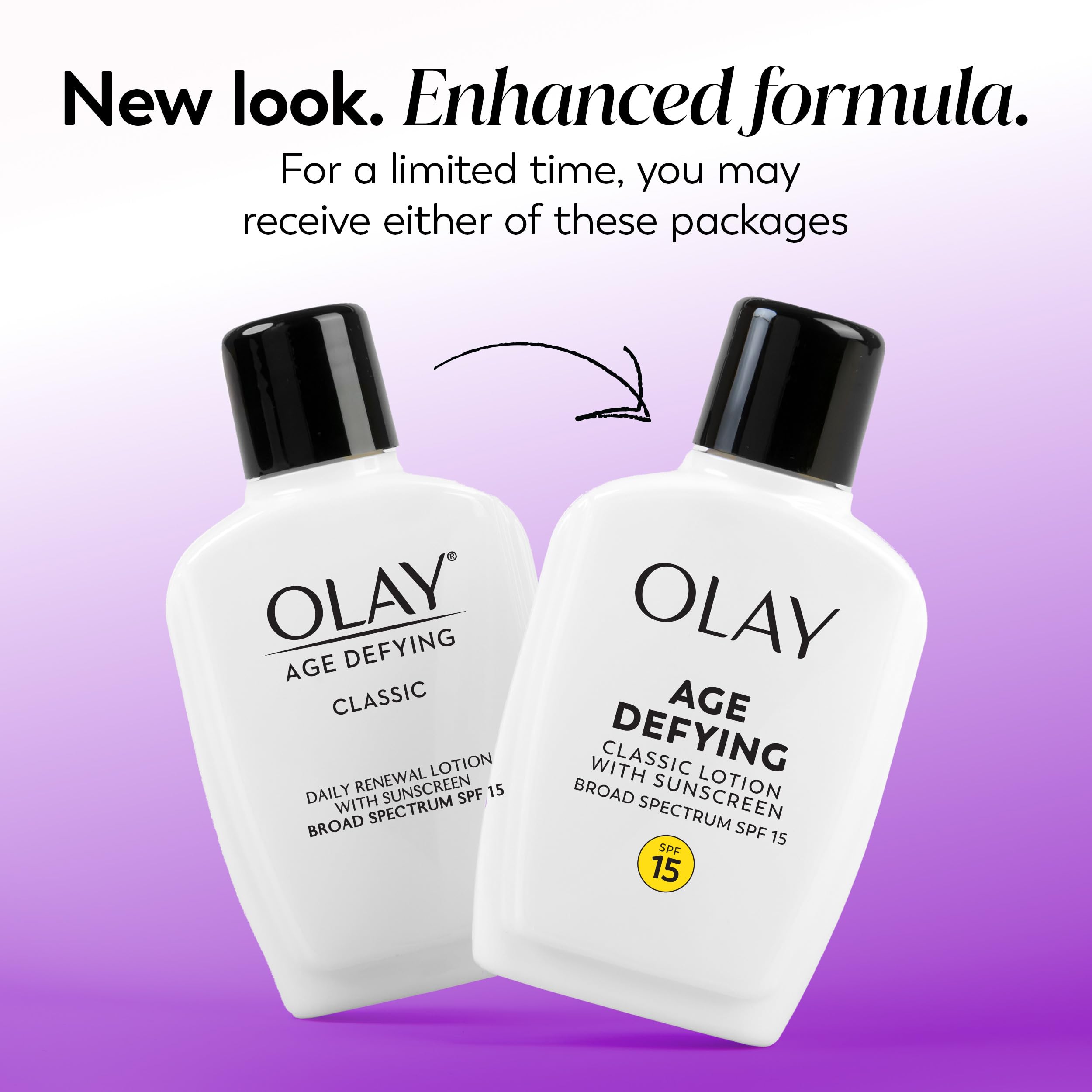 Face Moisturizer by Olay, Age Defying Classic Daily Renewal Lotion, With Sunscreen, Classic,4 oz