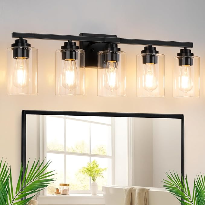 VerRon 5-Light Bathroom Light Fixtures, 31" Black Modern Vanity Lights