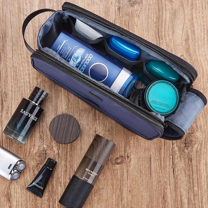ZEEMO Trevel Toiletry Bag for Men, Full Open Dopp Kit with Dual Compartment