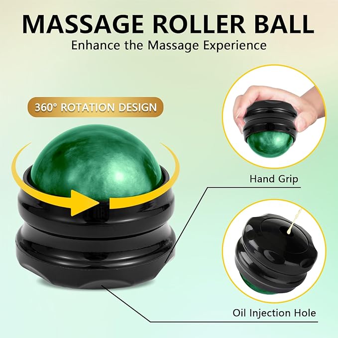 Pjordo Sore Muscle Massage Oil for Massage Therapy, with Massage Roller Ball & Thumb Saver Massager, Body Massage Oil for Muscle Relaxing, Soothes Joints & Muscles with Arnica, Lavender Oil(8 Fl Oz)