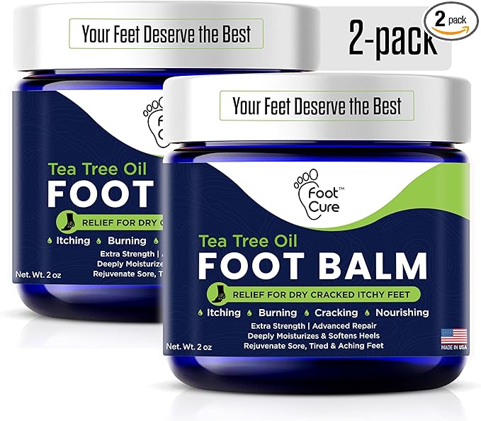 FOOT CURE Tea Tree Oil Balm – Moisturizer for Dry Cracked Feet – Instantly Hydrates & Soothes Irritated Skin & Athlete's Foot – Best Foot Care for Women and Men (Pack of 2)