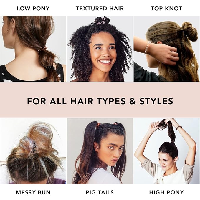 Kitsch Spiral Hair Ties for Women – Coiled Plastic Hair Ties No Damage, Ponytail Holders for Thick and Thin Hair – Creaseless and Dent-Free, Phone Cord Style - Brunette, 4 Pcs