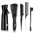 Hair Brush Set, Hair Brushes for Women Men kid Wet Dry All Hair Detangling Parting Styling, Brush Set with Detangler Brush, Edge Brush, Teasing brush, Rat Tail Comb (Black)