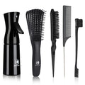 O BRUSHZOO Hair Brush Set, Hair Brushes for Women Men kid Wet Dry All Hair Detangling Parting Styling, Brush Set with Detangler Brush, Edge Brush, Teasing brush, Rat Tail Comb (Black)