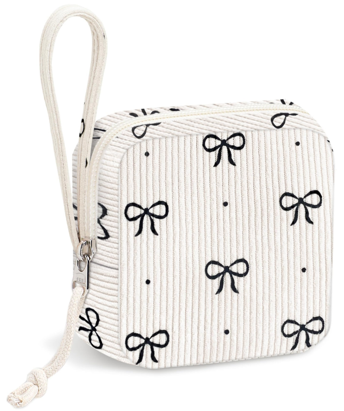 Chicarries Small Makeup Bag | Discreet Period Bag Pad Pouch for Purse| Sanitary Napkin Storage & Tampon Holder for Travel (Cute black bow)