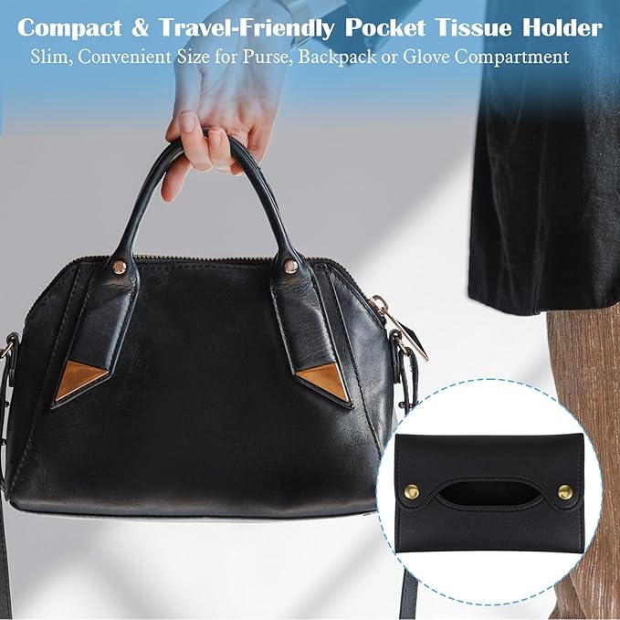 Pocket Tissue Holder, Tissue Holder for Purse, Pocket Paper Towel, Soft PU Leather Reusable Travel Pouch Paper Box Bag for Face Towels, Black
