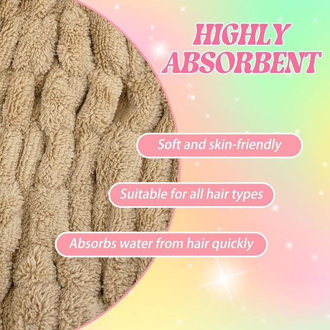 Ksheria 2 PCS Microfiber Hair Towel Wrap for Kids, Girls & Women,Cute Unicorn and White Rabbit Dry Hair Cap - Super Absorbent Quick Drying, Lightweight Turban Towel for Wet Hair (Brown) (Color A)