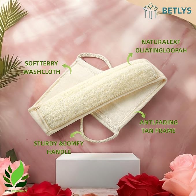 BETLYS Natural Loofah Sponge Exfoliating Body Scrubber, Loofa Back Scrubber for Shower Set for Men and Women (3 Pack), Luffa Sponge Pads & Exfoliating Glove Deep Clean & Invigorate Your Skin, Yellow