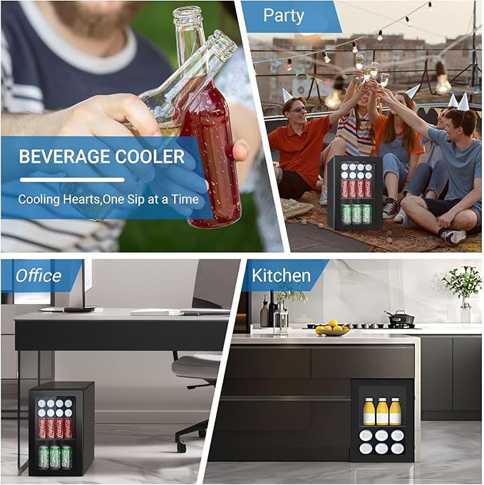 Erivess Compact Freestanding Beverage Refrigerator, 25 Can/0.95 Cubic Feet Mini Fridge with Front Door for Soda, Beer or Wine, Under Counter Small Refrigerator with Adjustable Shelves