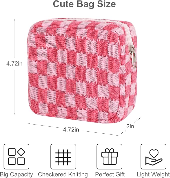 CekPo Sanitary Napkin Storage Bag, Menstrual Pad Zipper Bag Checkered Portable Period Bag Panty Liners, Tampon Storage Pouch for Women Ladies Daily Use Storage Purse Travel