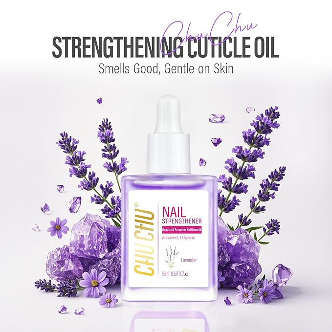 CHUCHU Nail Growth and Strengthener Oil for Cuticle - Repair Moisturizing Treatment - Natural Jojoba Vitamin B & E Nail Oil for Dry Cracked Nails (Lavender 01)