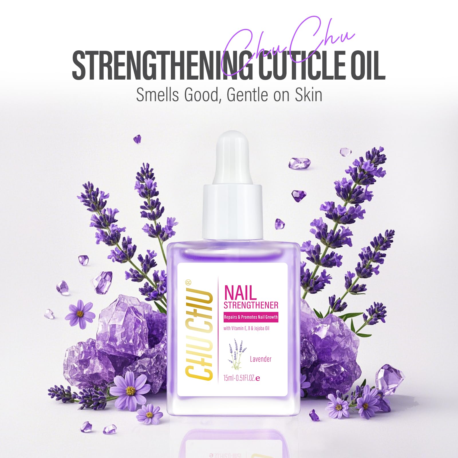 CHUCHU Nail Growth and Strengthener Oil for Cuticle - Repair Moisturizing Treatment - Natural Jojoba Vitamin B & E Nail Oil for Dry Cracked Nails (Lavender 01)