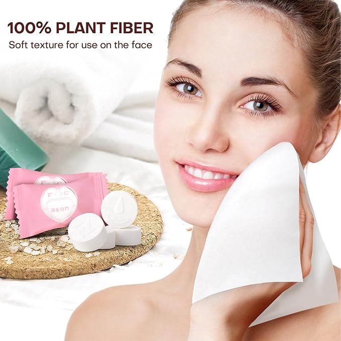 Fcaeon Disposable Face Towel 300 Count Instant Expansion Compressed Towel Tablets 9×7.5 Inch Washcloths for Women Compact Cloths Storage for Skincare Makeup Removal Facial Cleansing Gym Fitness (Pink)