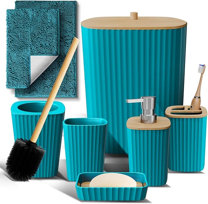 Clara Clark Bathroom Set - Christmas Bathroom Sets, Xmas Bathroom Accessories Set, 6PC Bathroom Accessory Set with Toilet Brush, Trash Can & Soap Dispenser