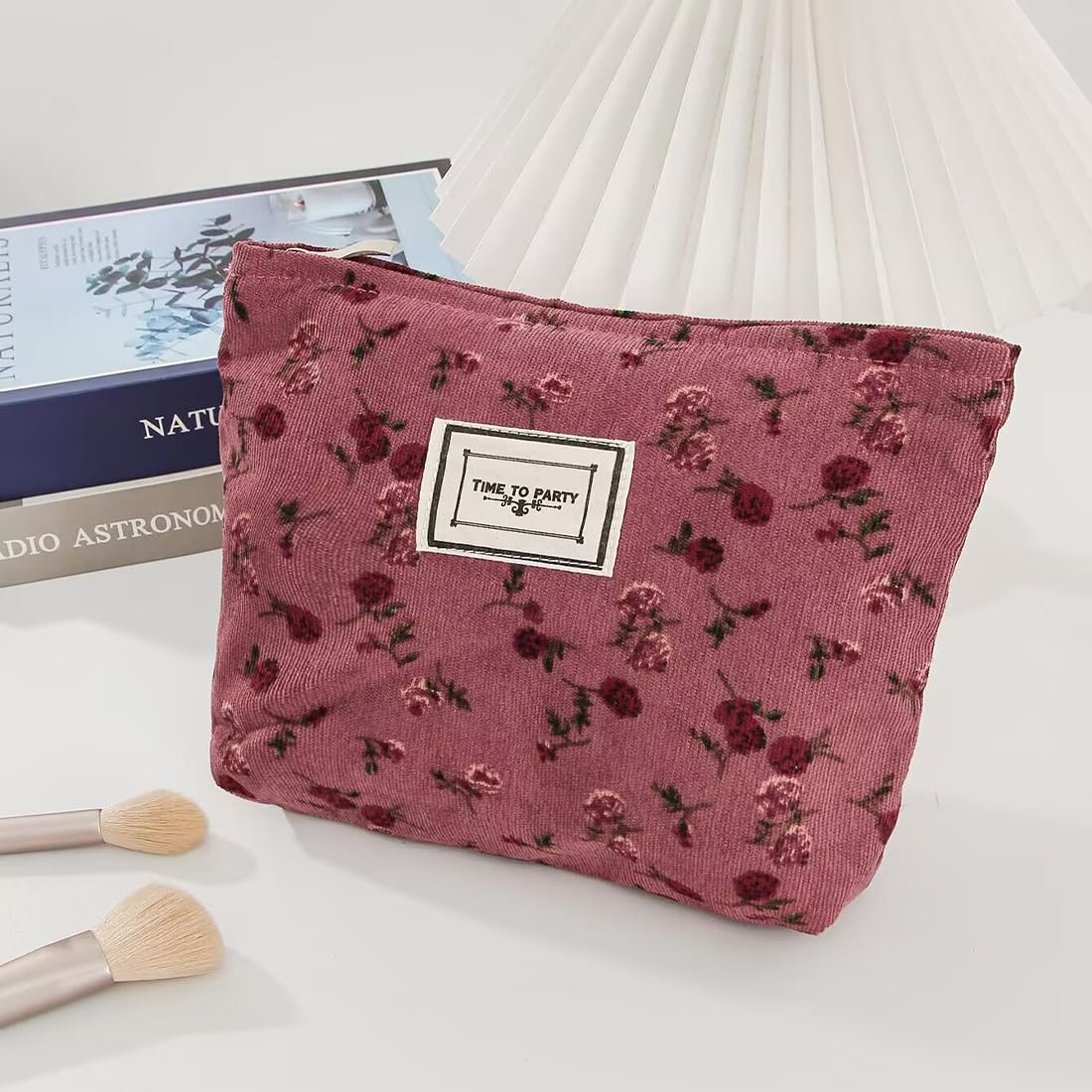SxoSyo Cosmetic Bags for Purse, Floral Makeup Bag, Dark Red Rose